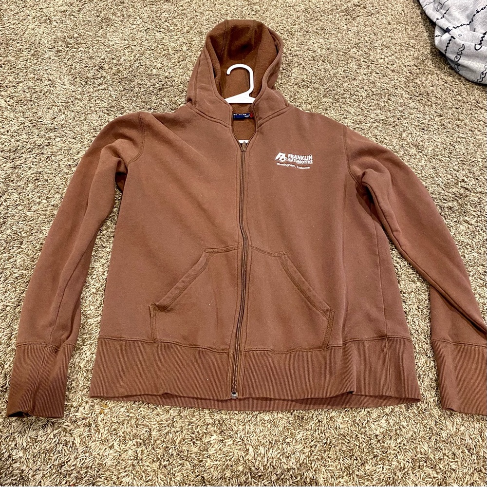 brown zip-up hoodie